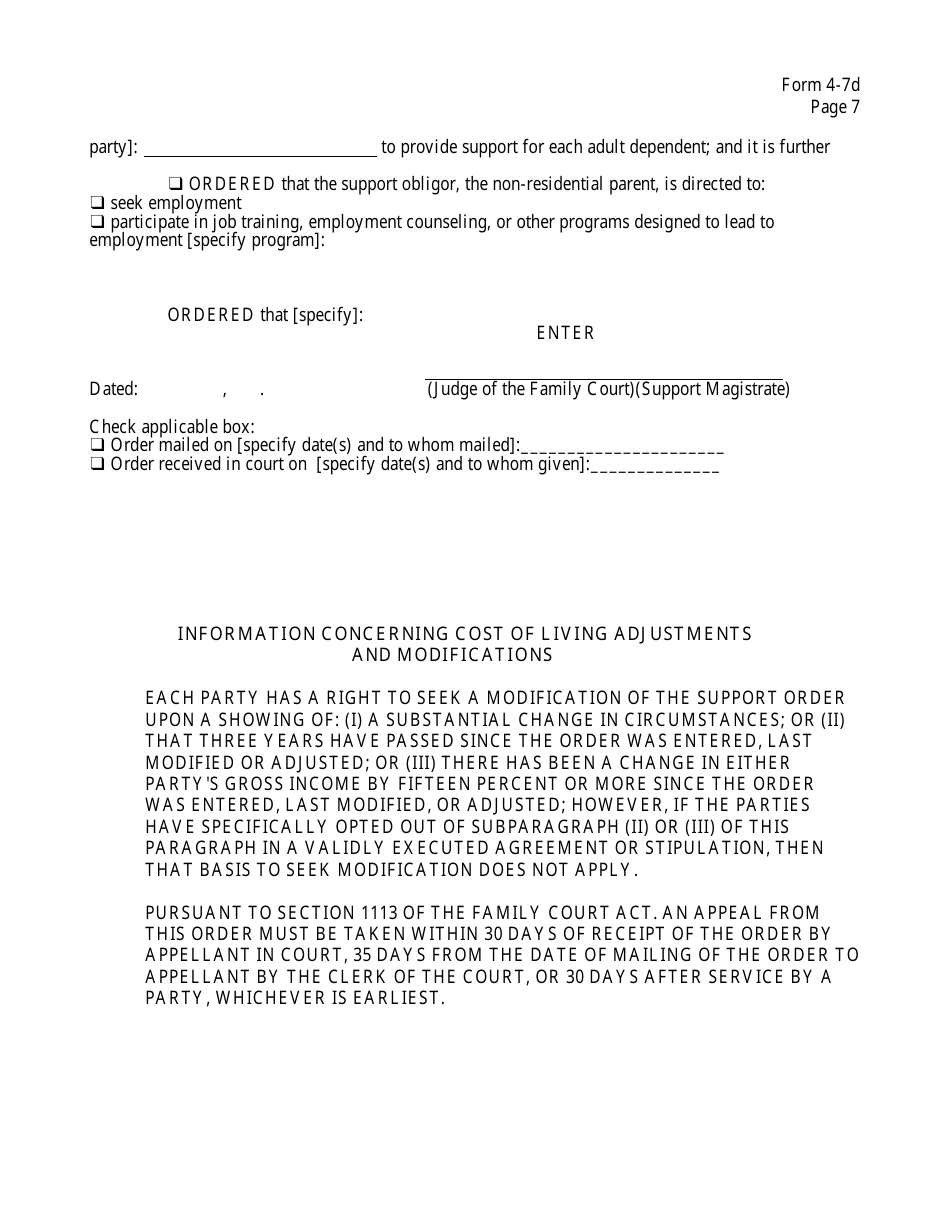Form 4-7D Order on Petition for Support of Adult Dependent - New York, Page 7