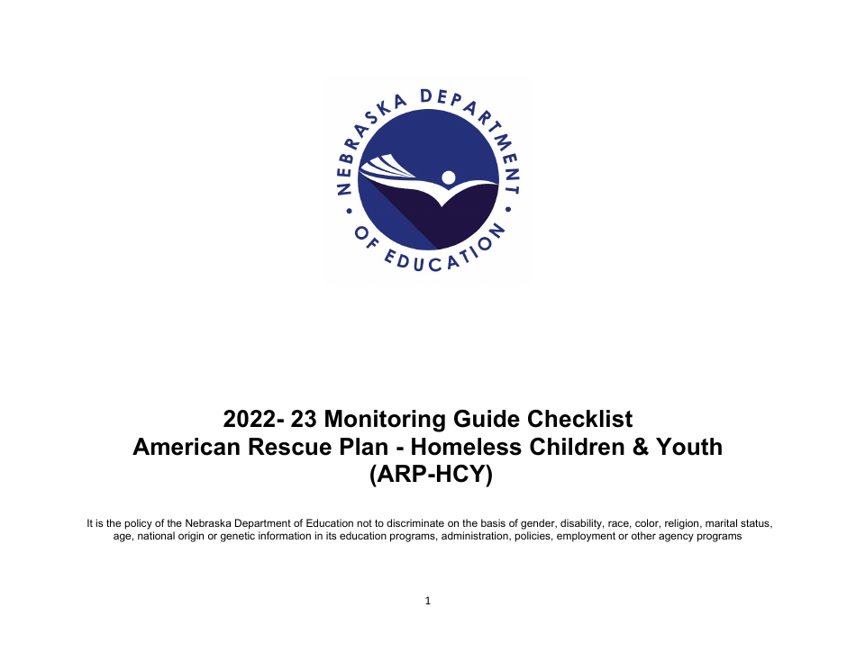 Monitoring Guide Checklist - American Rescue Plan - Homeless Children  Youth - Nebraska, Page 1