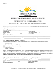 Document preview: Residential Stand-Alone Beach and Dune Environmental Permit Application - Volusia County, Florida