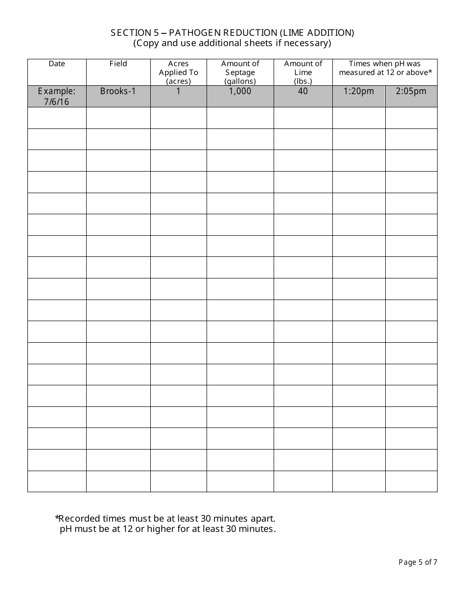 Registered Facility Annual Report - Septage Land Application (Including Composting Toilet Residuals) - New York, Page 5
