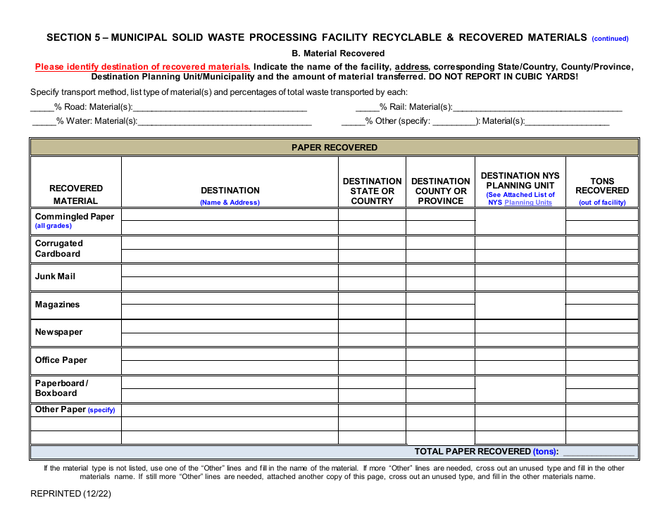 Municipal Solid Waste Processing Facility Annual Report - New York, Page 5