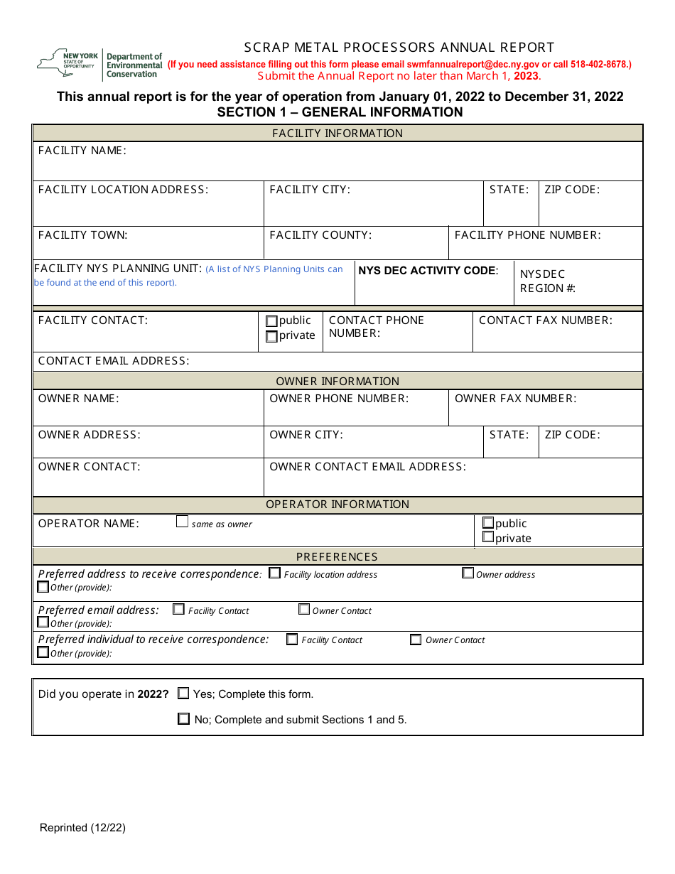 Scrap Metal Processors Annual Report - New York, Page 1