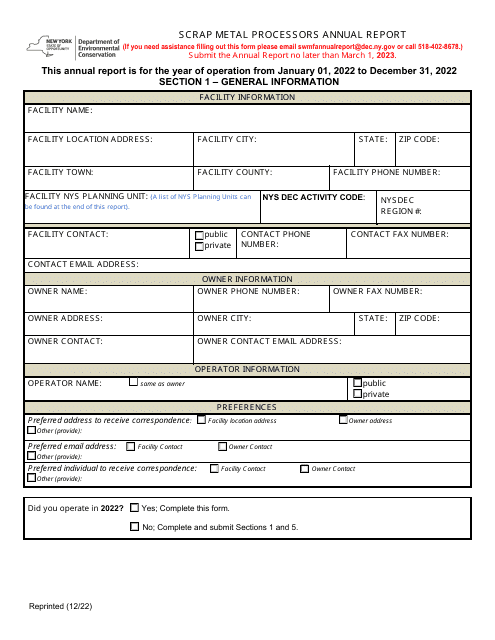 Scrap Metal Processors Annual Report - New York Download Pdf