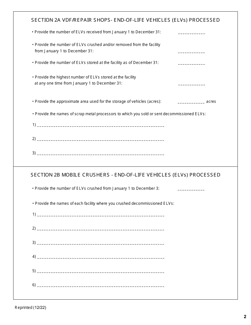 Vehicle Dismantling Facility, Motor Vehicle Repair Shop and Mobile Vehicle Crusher Annual Report - New York, Page 2