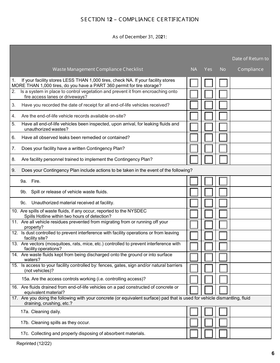 Vehicle Dismantling Facility, Motor Vehicle Repair Shop and Mobile Vehicle Crusher Annual Report - New York, Page 6