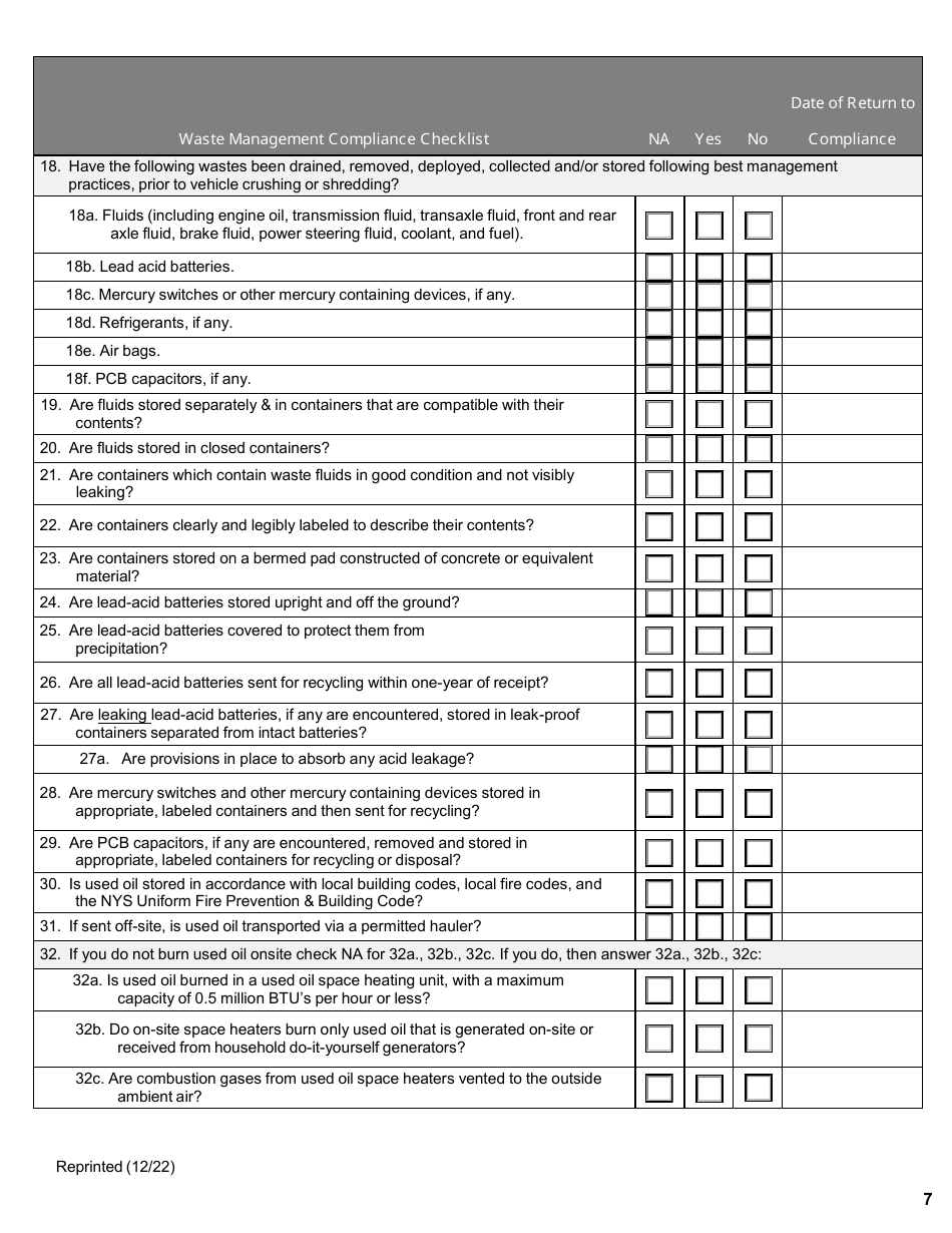 Vehicle Dismantling Facility, Motor Vehicle Repair Shop and Mobile Vehicle Crusher Annual Report - New York, Page 7