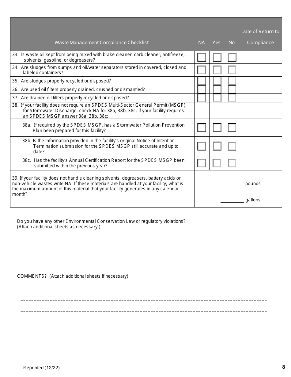 Vehicle Dismantling Facility, Motor Vehicle Repair Shop and Mobile Vehicle Crusher Annual Report - New York, Page 8