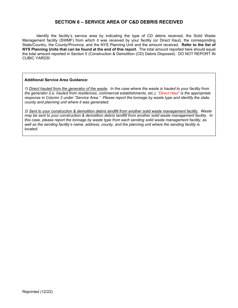 Active Construction and Demolition (Cd) Debris Landfill Annual / Quarterly Report - New York, Page 16