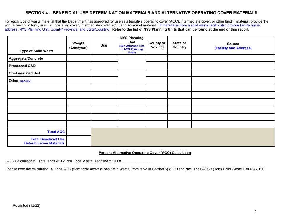 Active Construction and Demolition (Cd) Debris Landfill Annual / Quarterly Report - New York, Page 6