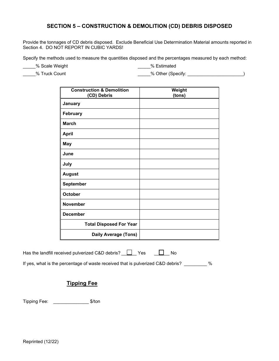 Active Construction and Demolition (Cd) Debris Landfill Annual / Quarterly Report - New York, Page 7