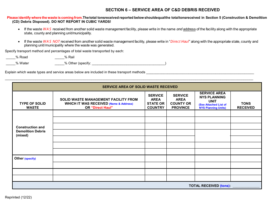 Active Construction and Demolition (Cd) Debris Landfill Annual / Quarterly Report - New York, Page 8