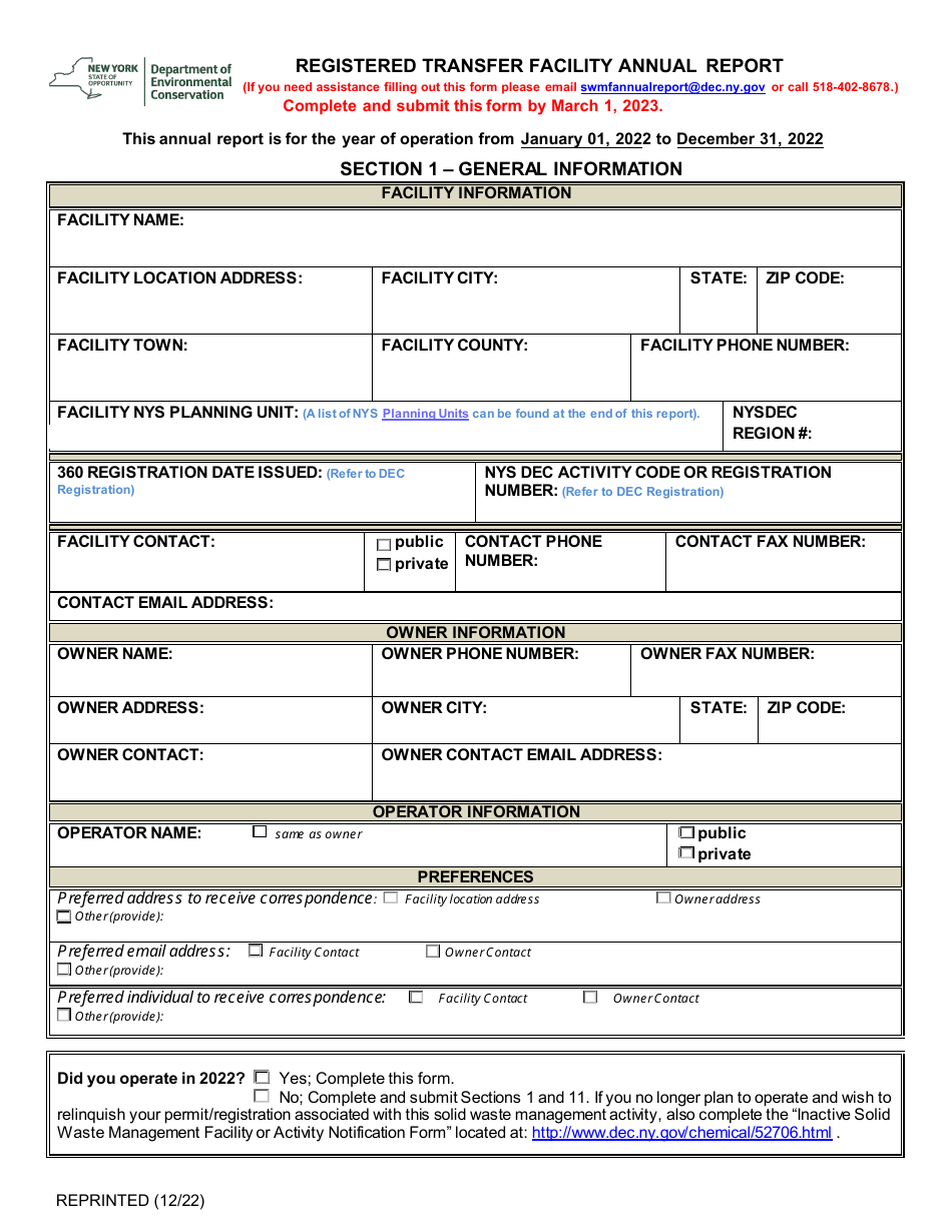 Registered Transfer Facility Annual Report - New York, Page 1