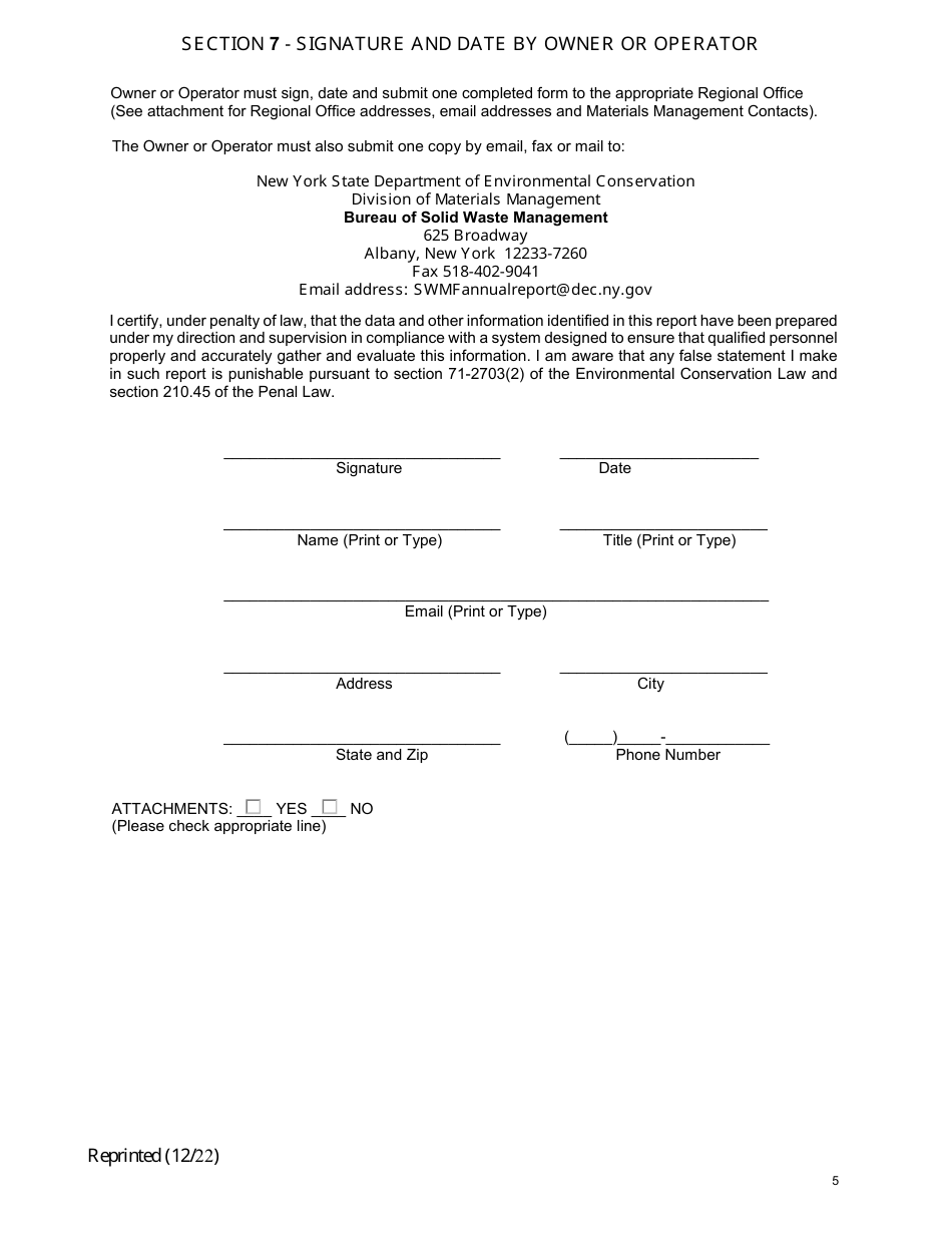 Land Clearing Debris Landfill Annual Report - New York, Page 5