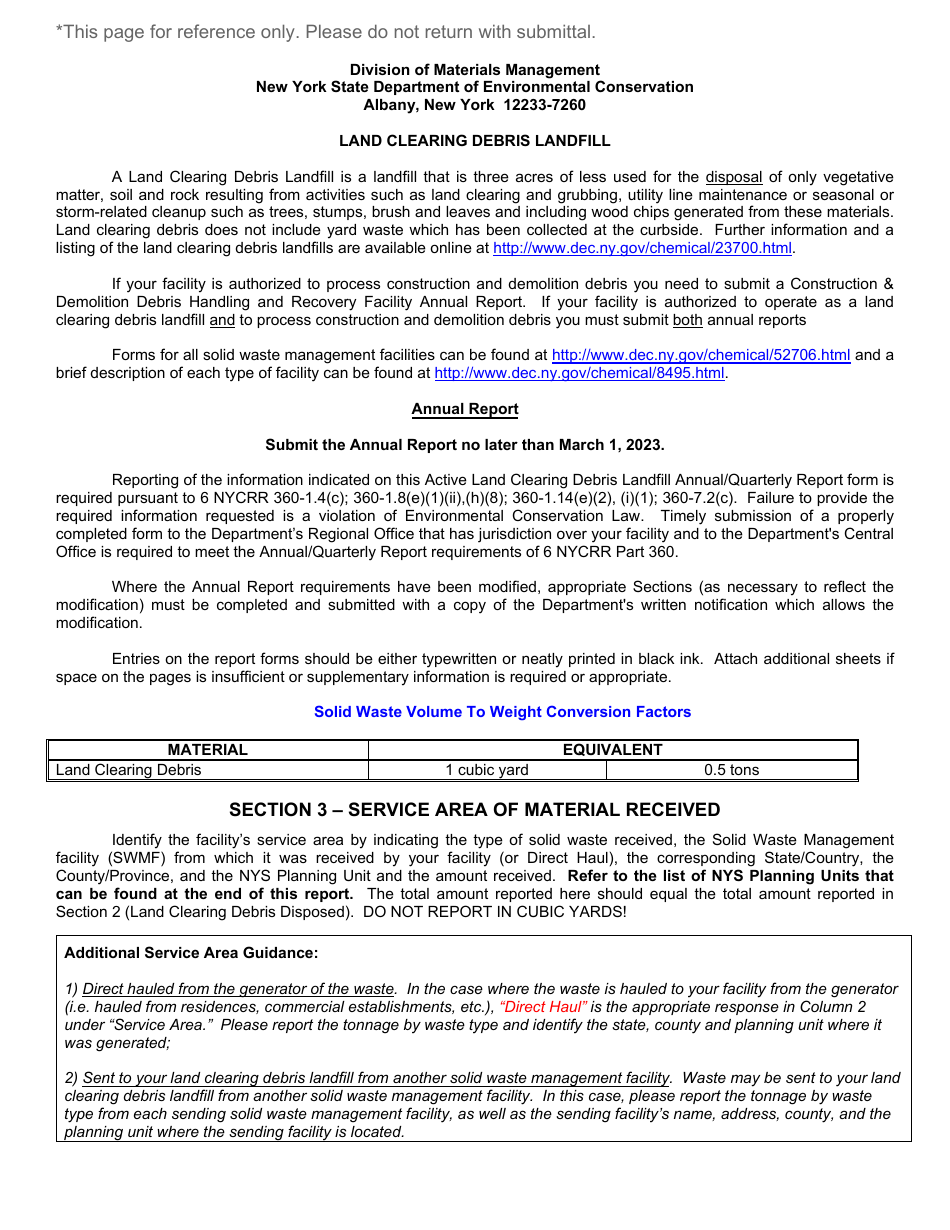 Land Clearing Debris Landfill Annual Report - New York, Page 6