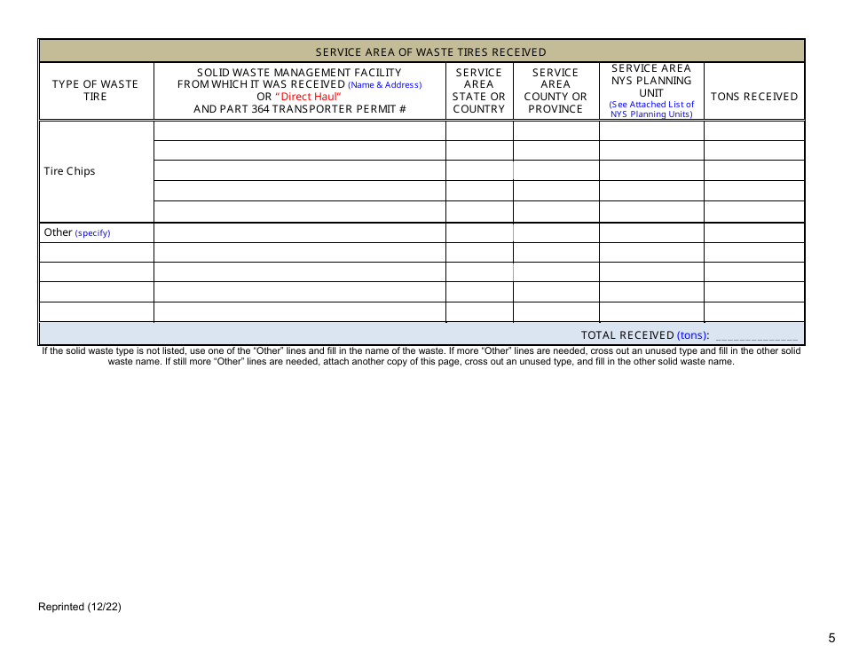 Waste Tire Handling  Recovery Facility Annual Report - New York, Page 5
