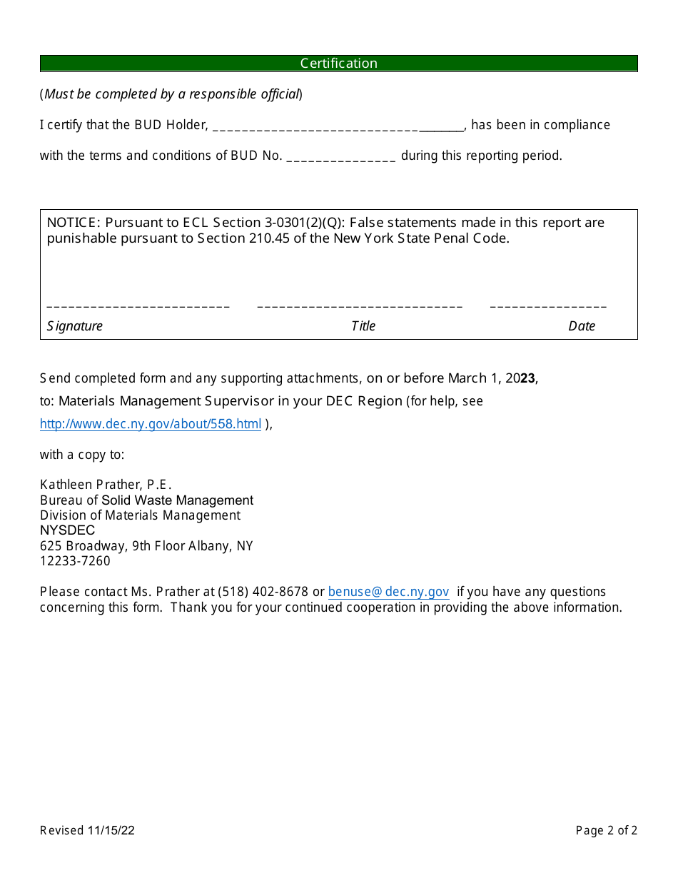 Case-Specific Beneficial Use Determination Annual Report - New York, Page 2