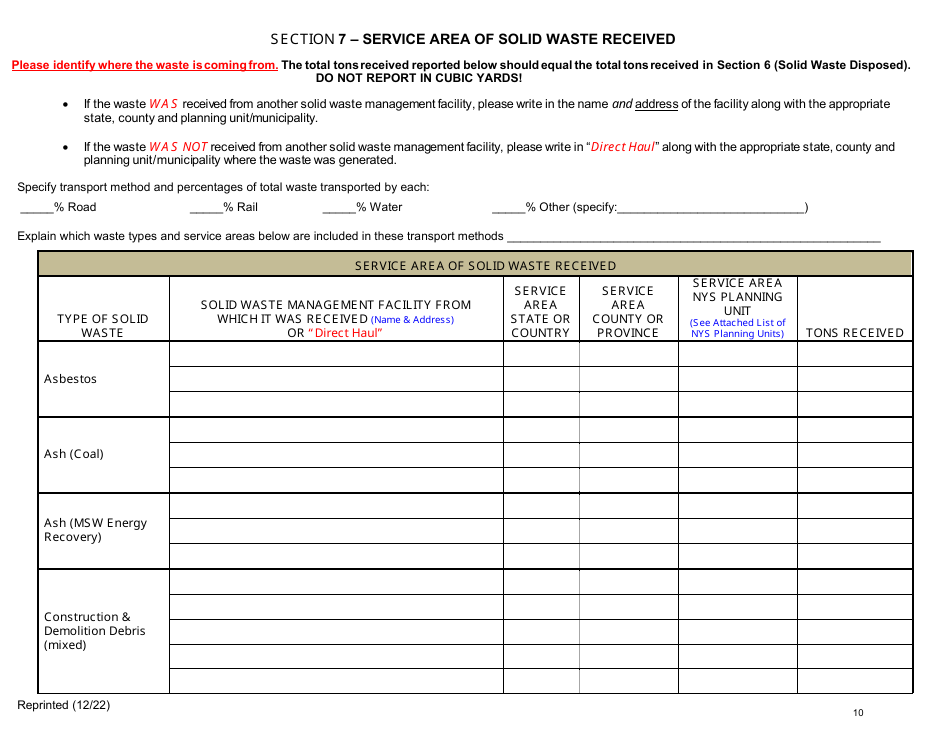 Msw, Industrial or Ash Landfill Annual / Quarterly Report - New York, Page 10