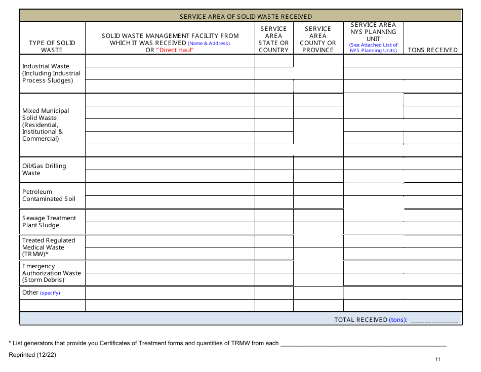 Msw, Industrial or Ash Landfill Annual / Quarterly Report - New York, Page 11