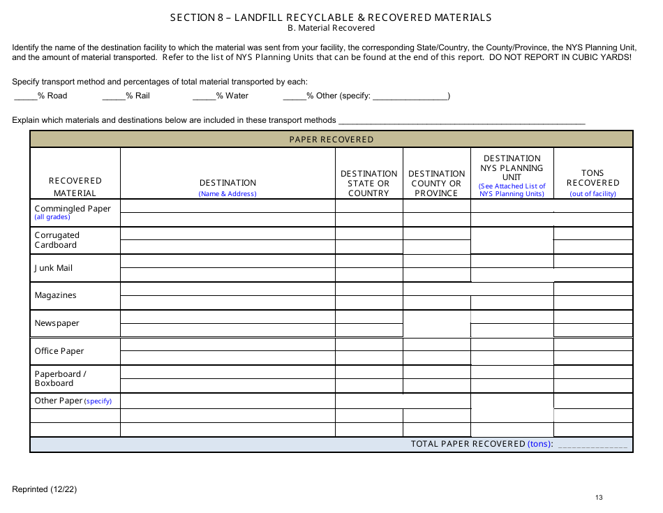 Msw, Industrial or Ash Landfill Annual / Quarterly Report - New York, Page 13