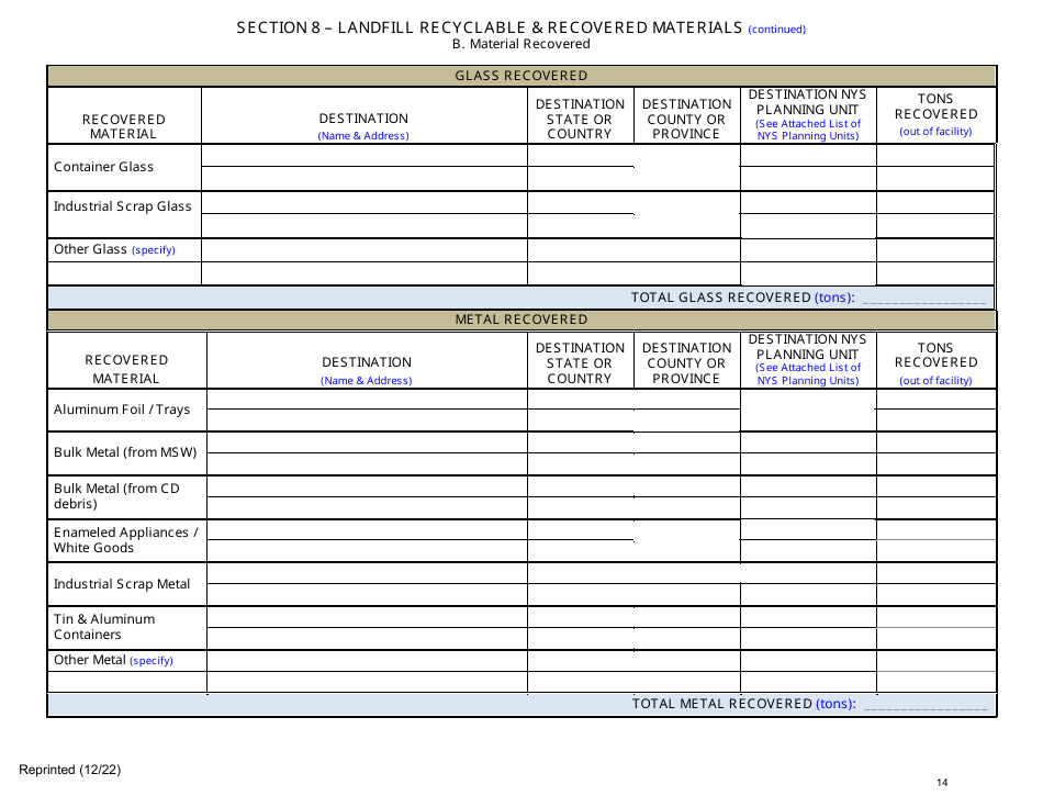 Msw, Industrial or Ash Landfill Annual / Quarterly Report - New York, Page 14