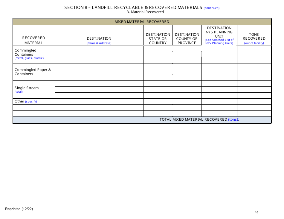 Msw, Industrial or Ash Landfill Annual / Quarterly Report - New York, Page 16