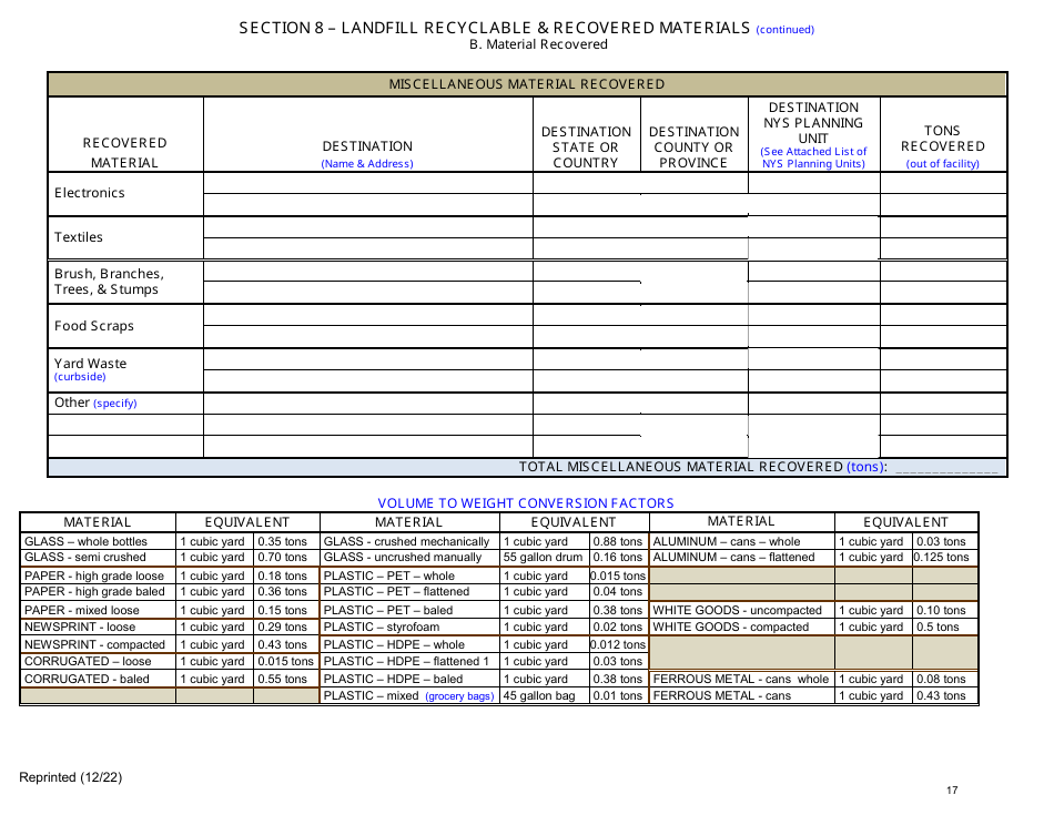 Msw, Industrial or Ash Landfill Annual / Quarterly Report - New York, Page 17