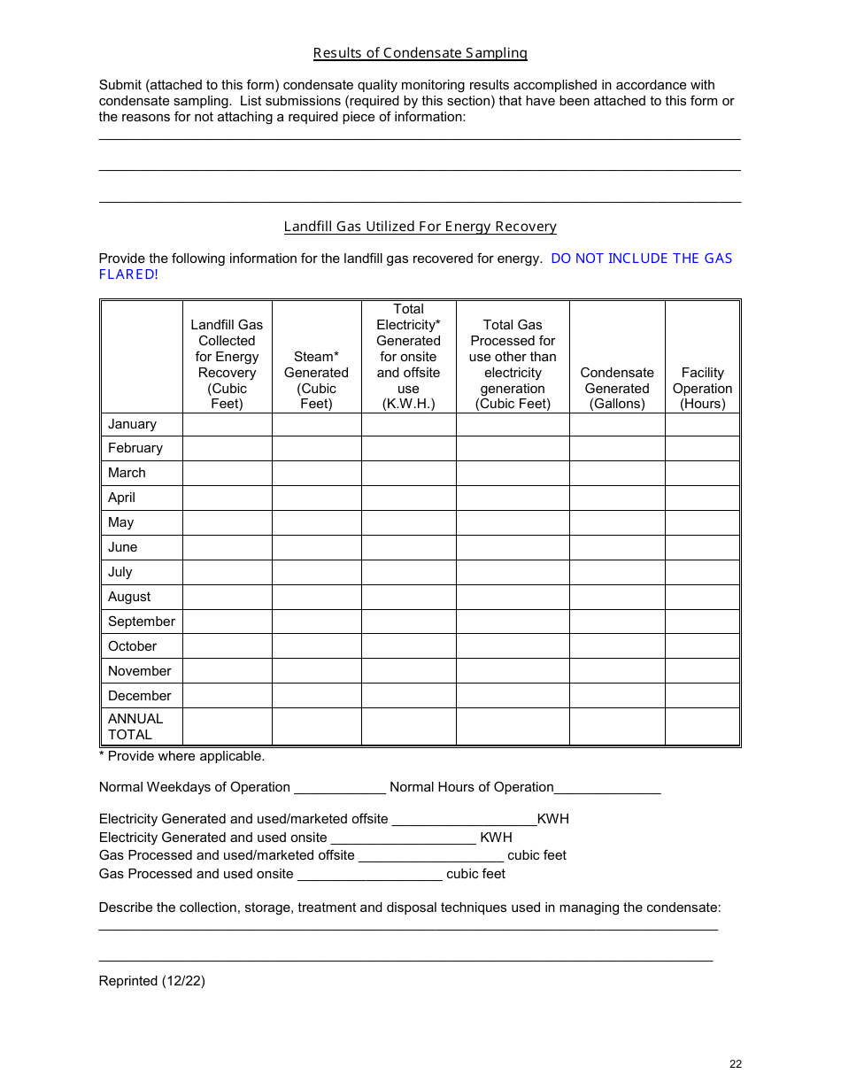 Msw, Industrial or Ash Landfill Annual / Quarterly Report - New York, Page 22