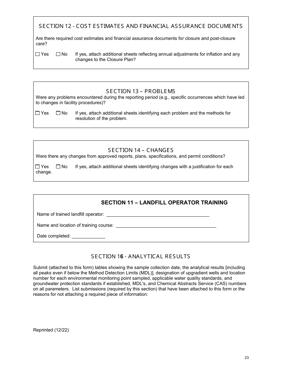 Msw, Industrial or Ash Landfill Annual / Quarterly Report - New York, Page 23
