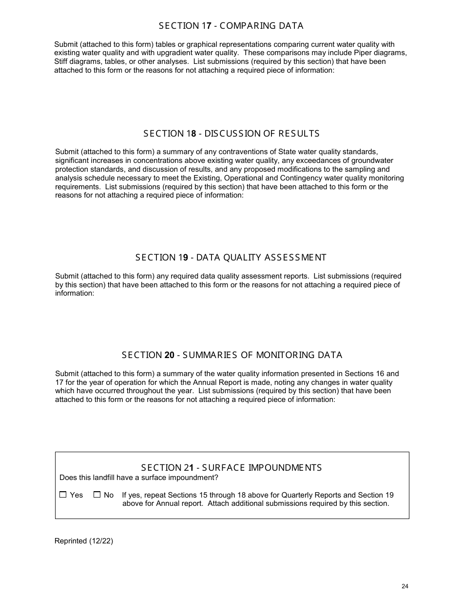 Msw, Industrial or Ash Landfill Annual / Quarterly Report - New York, Page 24
