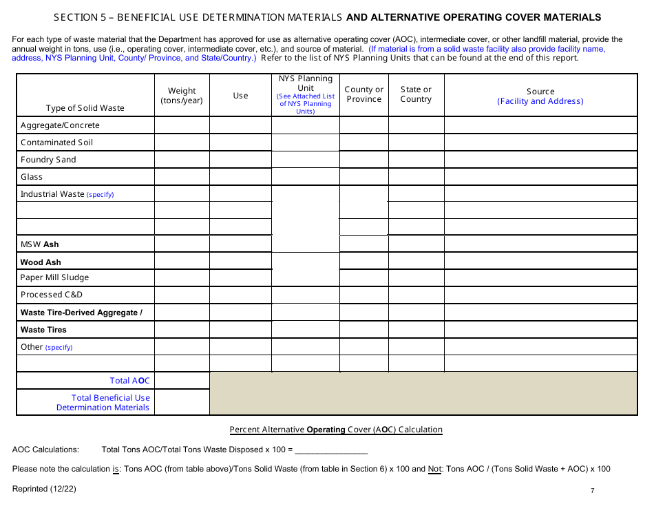 Msw, Industrial or Ash Landfill Annual / Quarterly Report - New York, Page 7