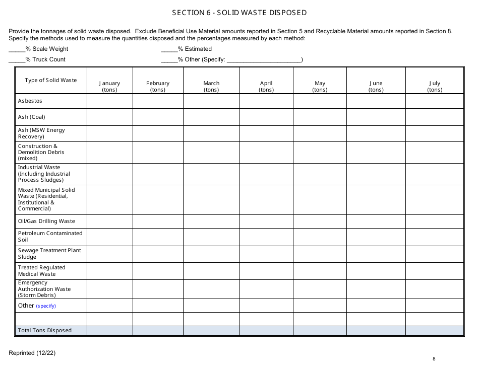 Msw, Industrial or Ash Landfill Annual / Quarterly Report - New York, Page 8