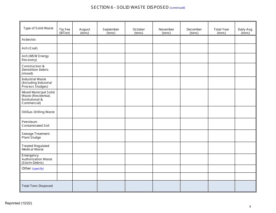 Msw, Industrial or Ash Landfill Annual / Quarterly Report - New York, Page 9