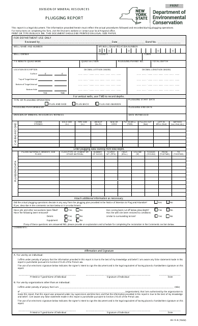 Form 85-15-8 Plugging Report - New York
