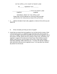 Informal Brief of the Appellant - Criminal - Maryland