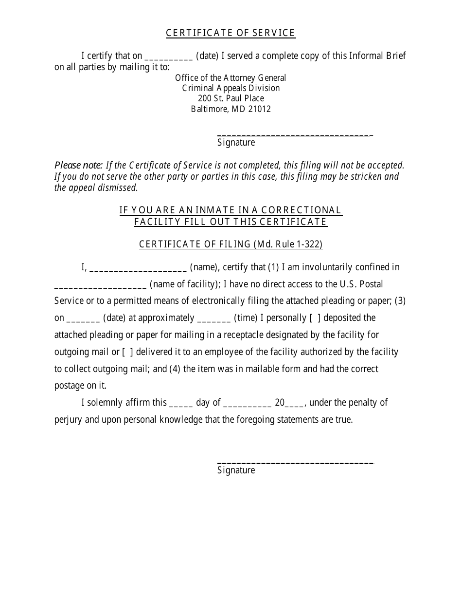 Maryland Informal Brief Of The Appellant - Criminal - Fill Out, Sign 