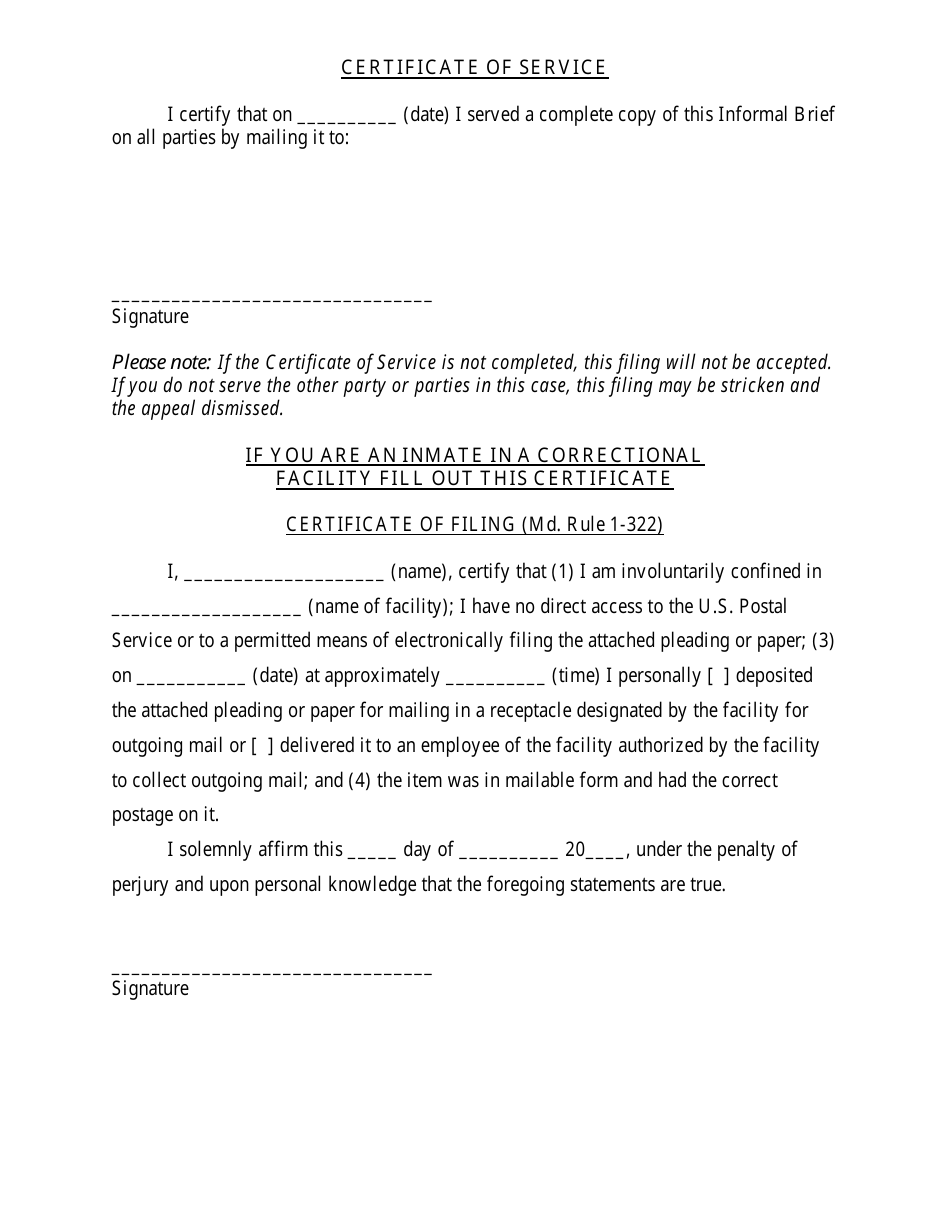 Maryland Informal Brief of the Appellant - Civil - Fill Out, Sign ...