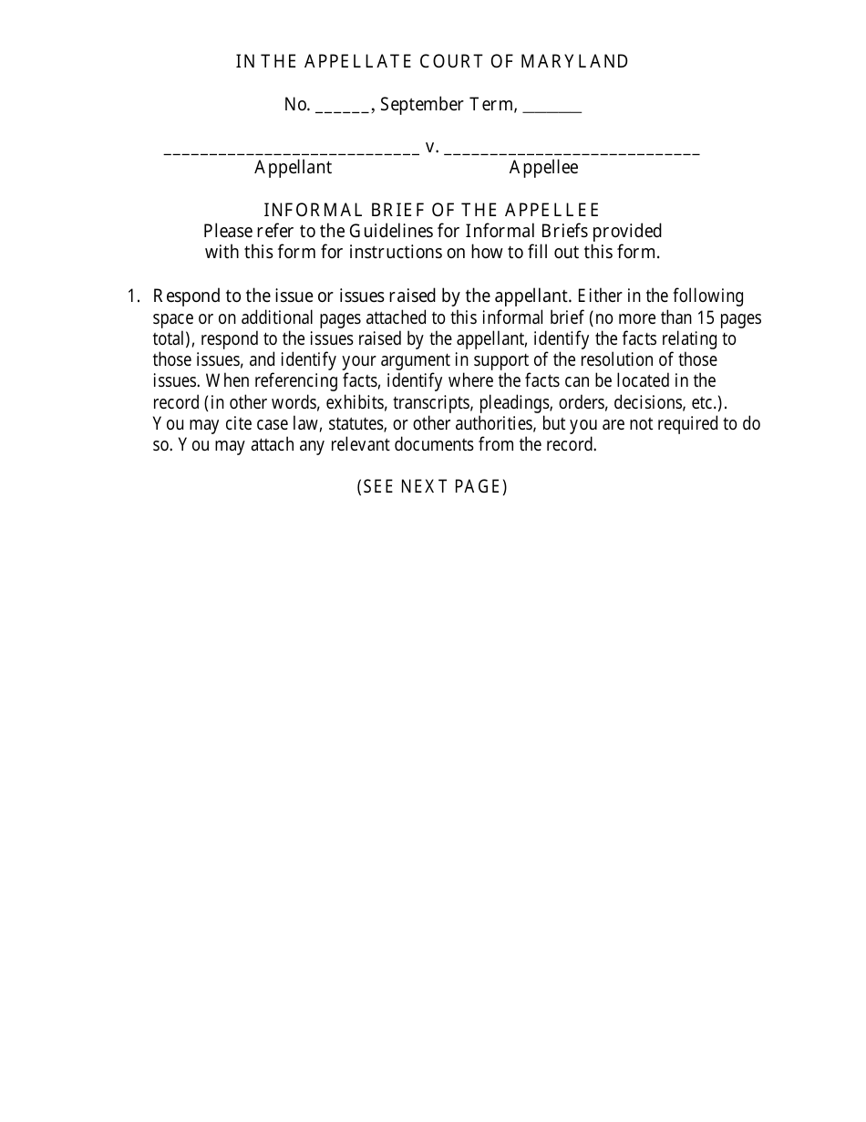 Informal Brief of the Appellant - Maryland, Page 1