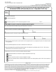 Form PTO/AIA/02 Substitute Statement in Lieu of an Oath or Declaration for Utility or Design Patent Application (35 U.s.c. 115(D) and 37 Cfr 1.64)