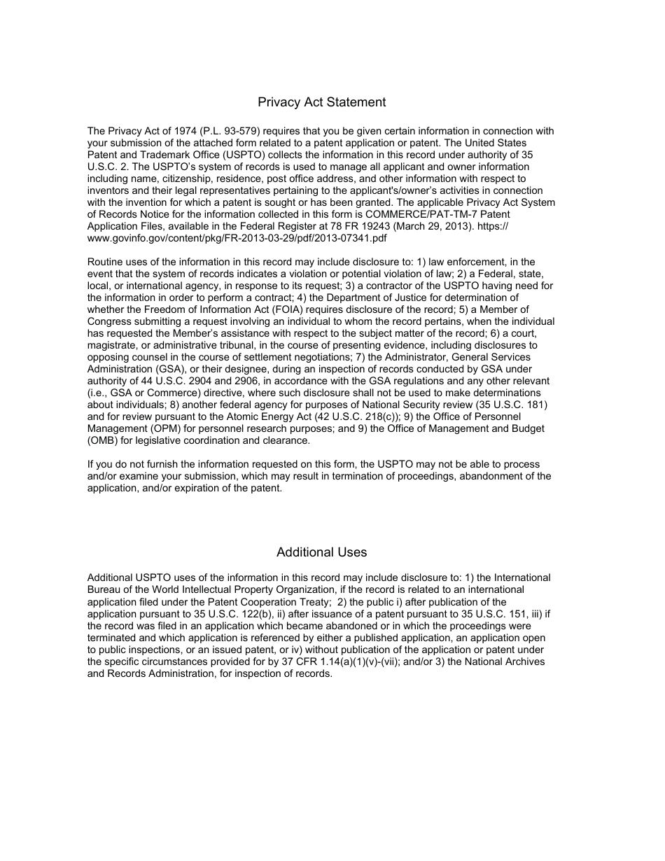 Form PTO / AIA / 02 Substitute Statement in Lieu of an Oath or Declaration for Utility or Design Patent Application (35 U.s.c. 115(D) and 37 Cfr 1.64), Page 3