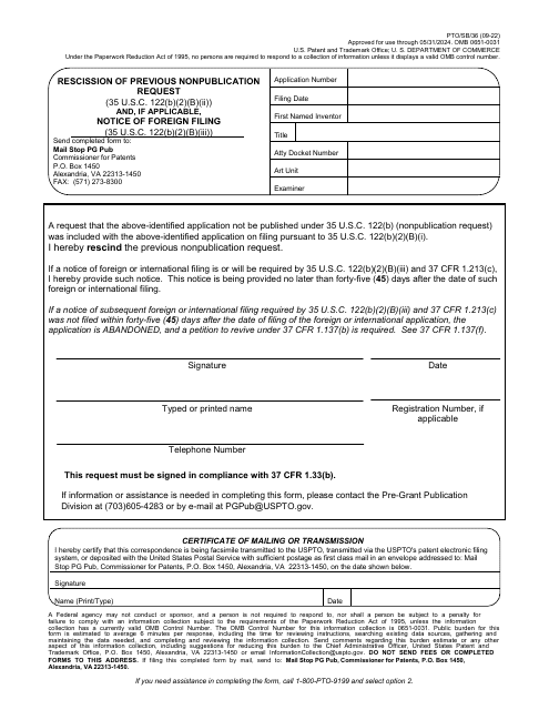 Form PTO/SB/36  Printable Pdf