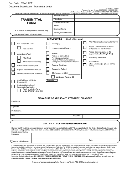 Form PTO/SB/21 Transmittal Form