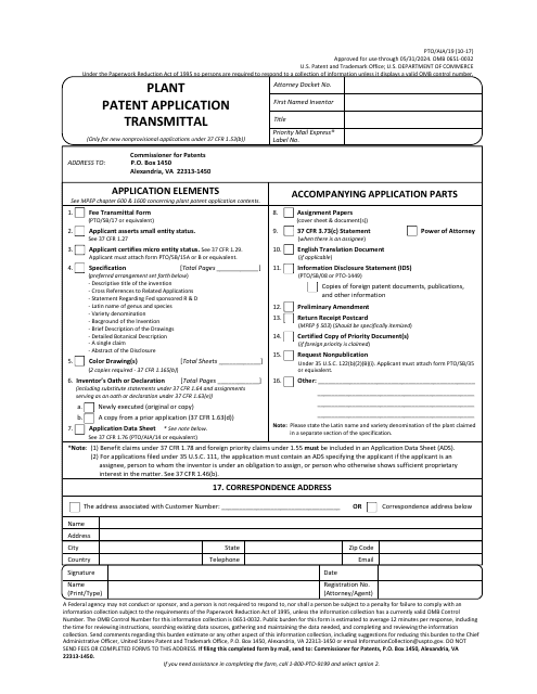 Form PTO/AIA/19 Plant Patent Application Transmittal