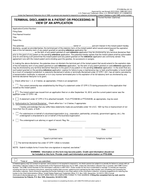 Form PTO/SB/25A Terminal Disclaimer in a Patent or Proceeding in View of an Application