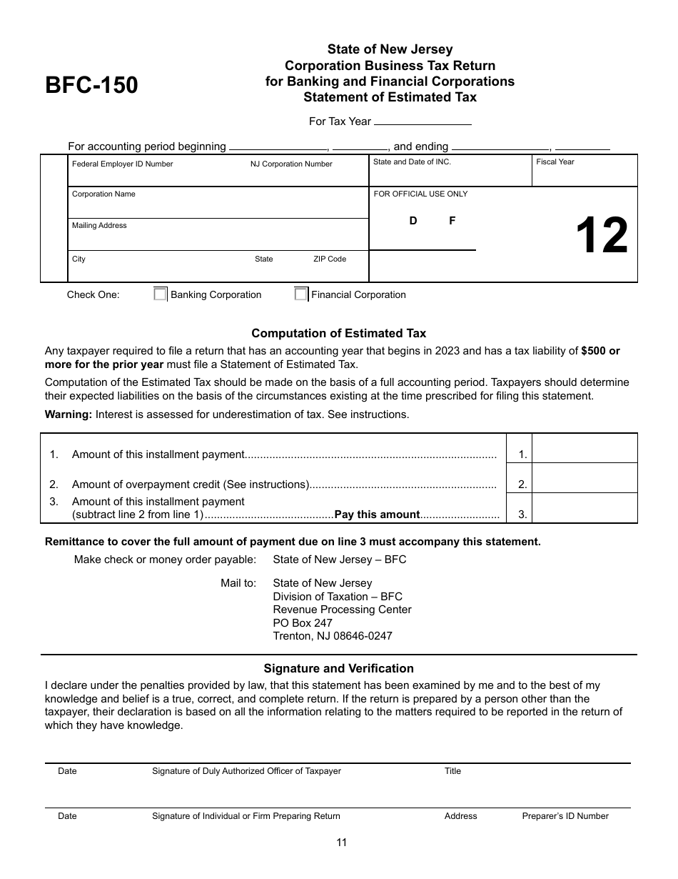 Form BFC-150 Statement of Estimated Tax - New Jersey, Page 12