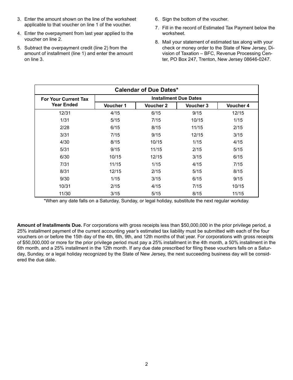 Form BFC-150 Statement of Estimated Tax - New Jersey, Page 3