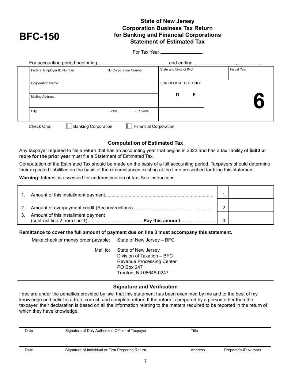 Form BFC-150 Statement of Estimated Tax - New Jersey, Page 8
