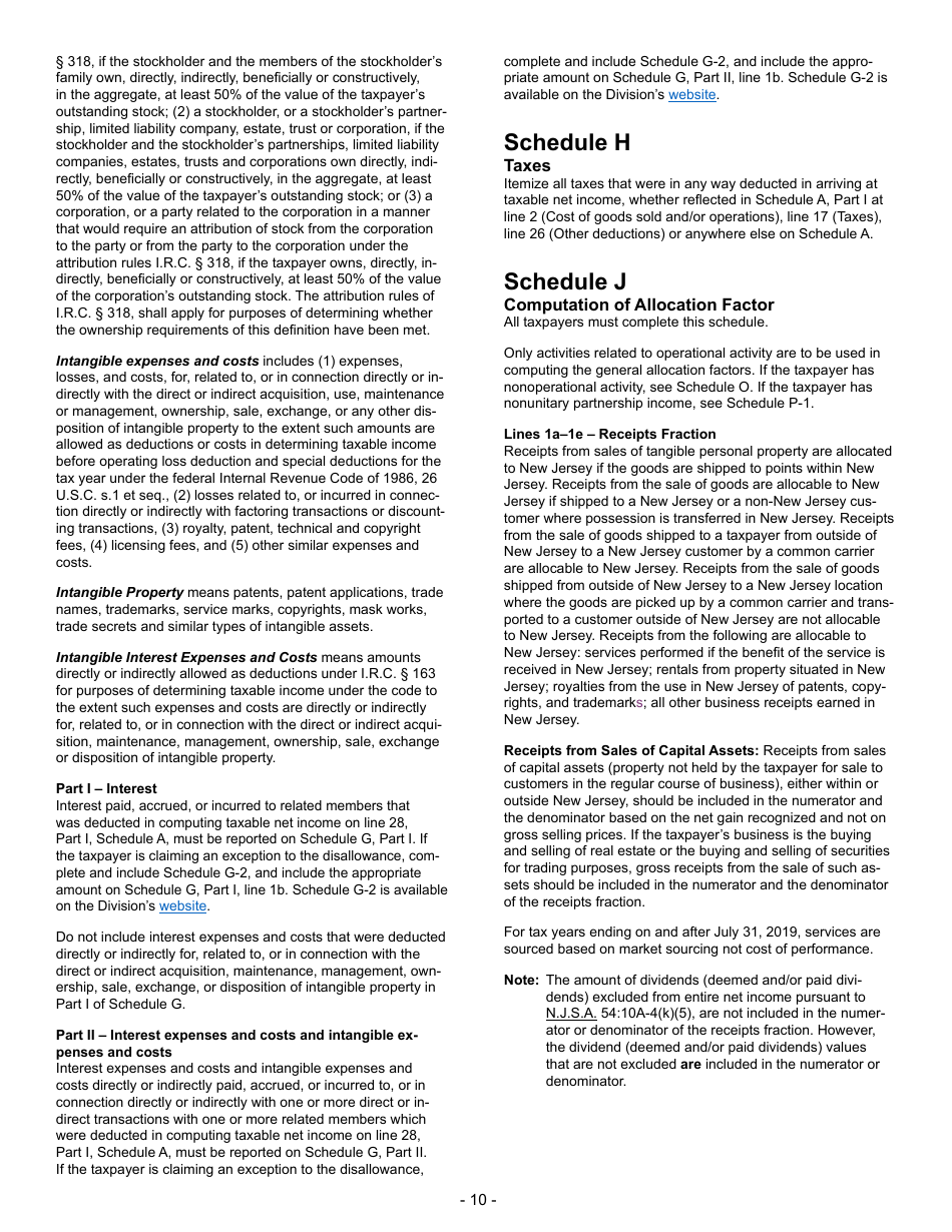 Instructions for Form BFC-1 Corporation Business Tax Return for Banking and Financial Corporations - New Jersey, Page 10