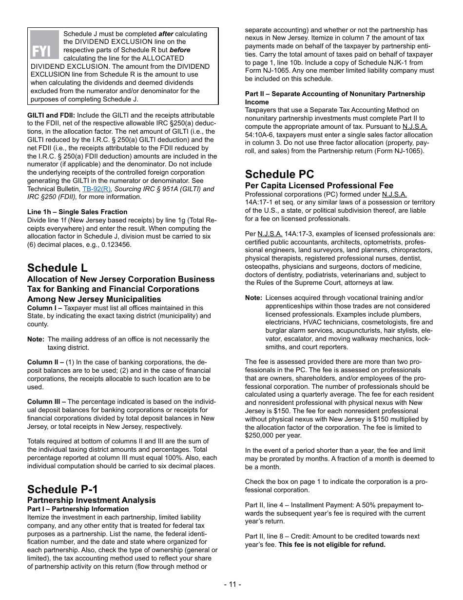 Instructions for Form BFC-1 Corporation Business Tax Return for Banking and Financial Corporations - New Jersey, Page 11