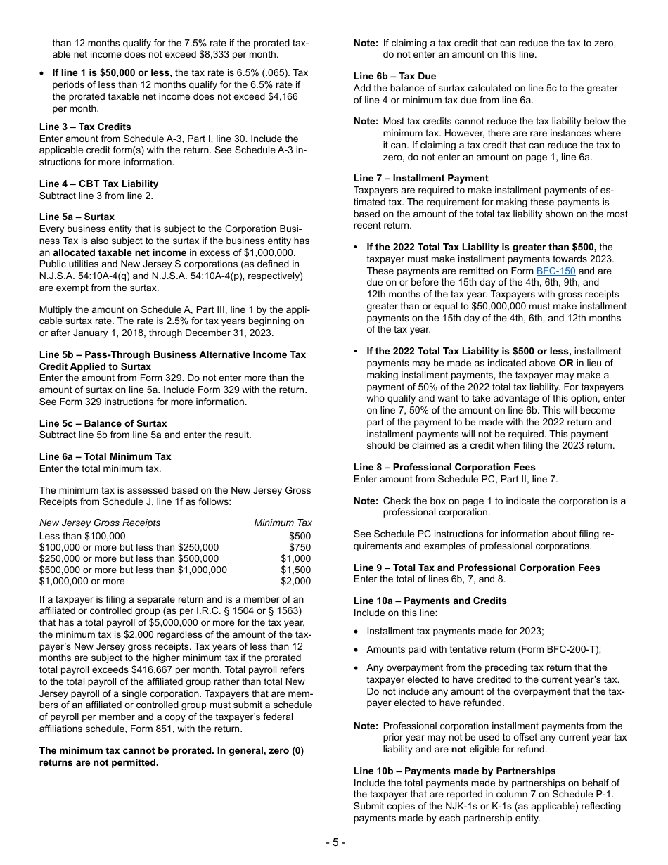 Instructions for Form BFC-1 Corporation Business Tax Return for Banking and Financial Corporations - New Jersey, Page 5