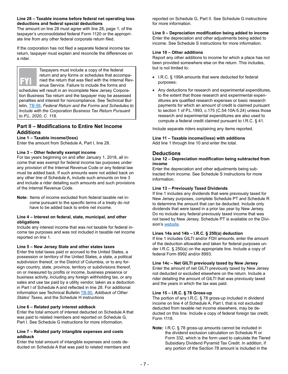 Instructions for Form BFC-1 Corporation Business Tax Return for Banking and Financial Corporations - New Jersey, Page 7
